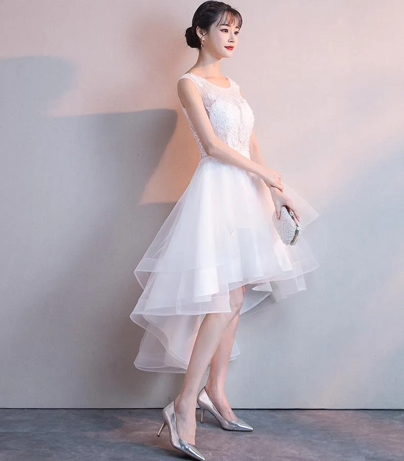 White High Low Graduation Dress , Tulle and Lace Party Dresses