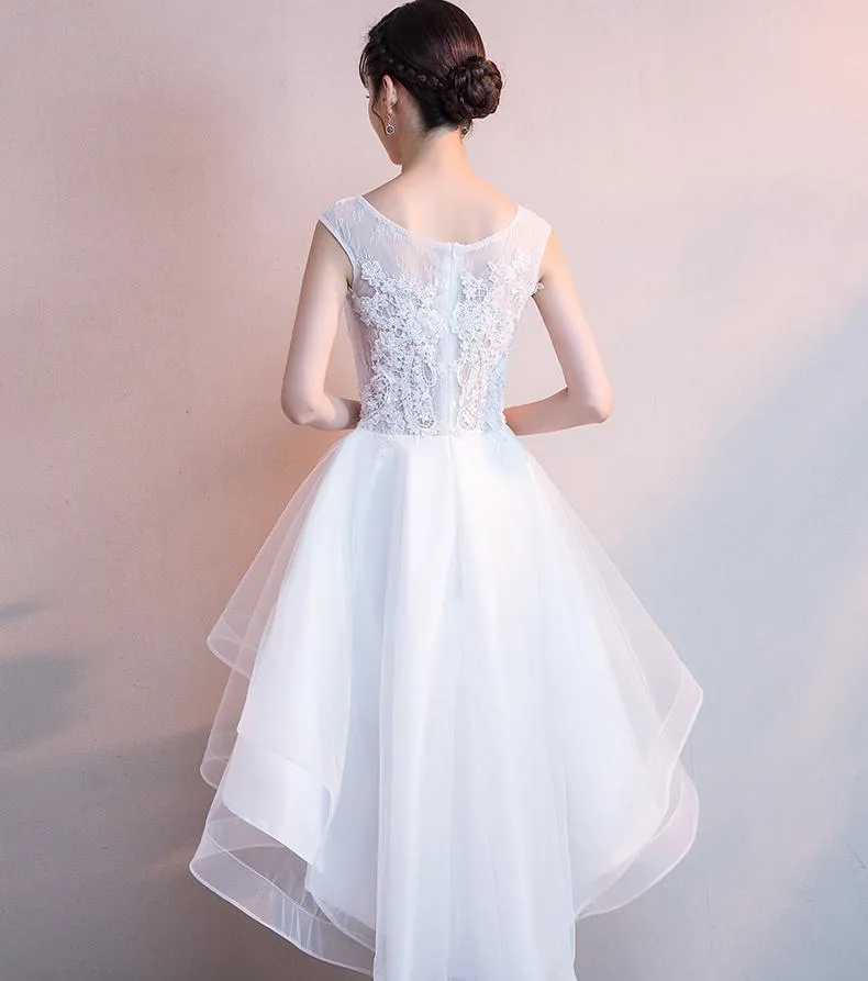 White High Low Graduation Dress , Tulle and Lace Party Dresses