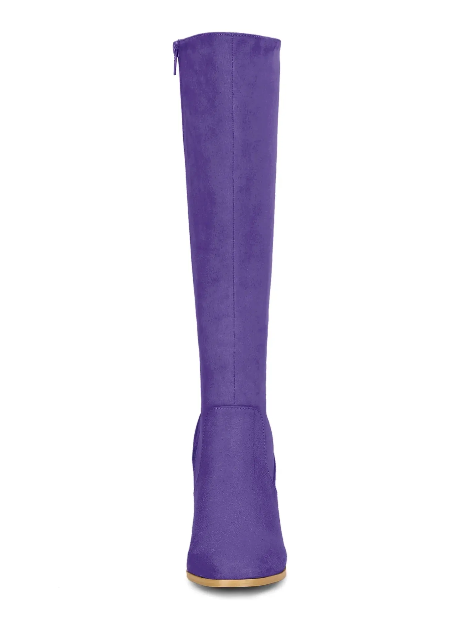Women'S Side Zipper Block Heel Knee High Boots Taupe Purple 8