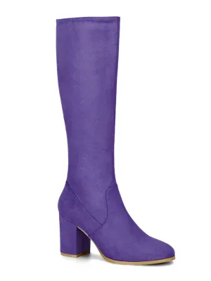 Women'S Side Zipper Block Heel Knee High Boots Taupe Purple 8