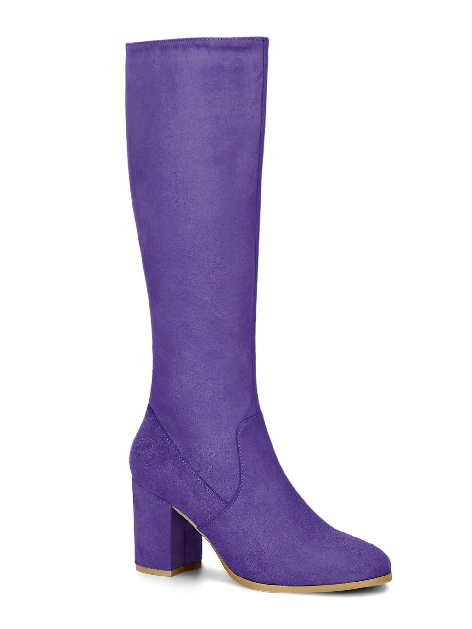 Women'S Side Zipper Block Heel Knee High Boots Taupe Purple 8