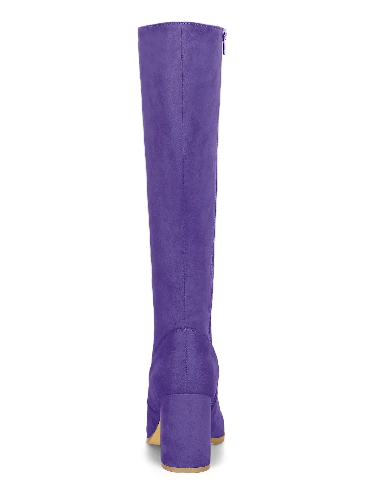 Women'S Side Zipper Block Heel Knee High Boots Taupe Purple 8