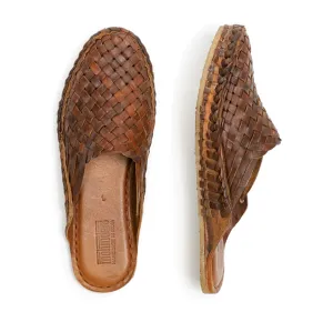 Woven Leather Slides in Walnut
