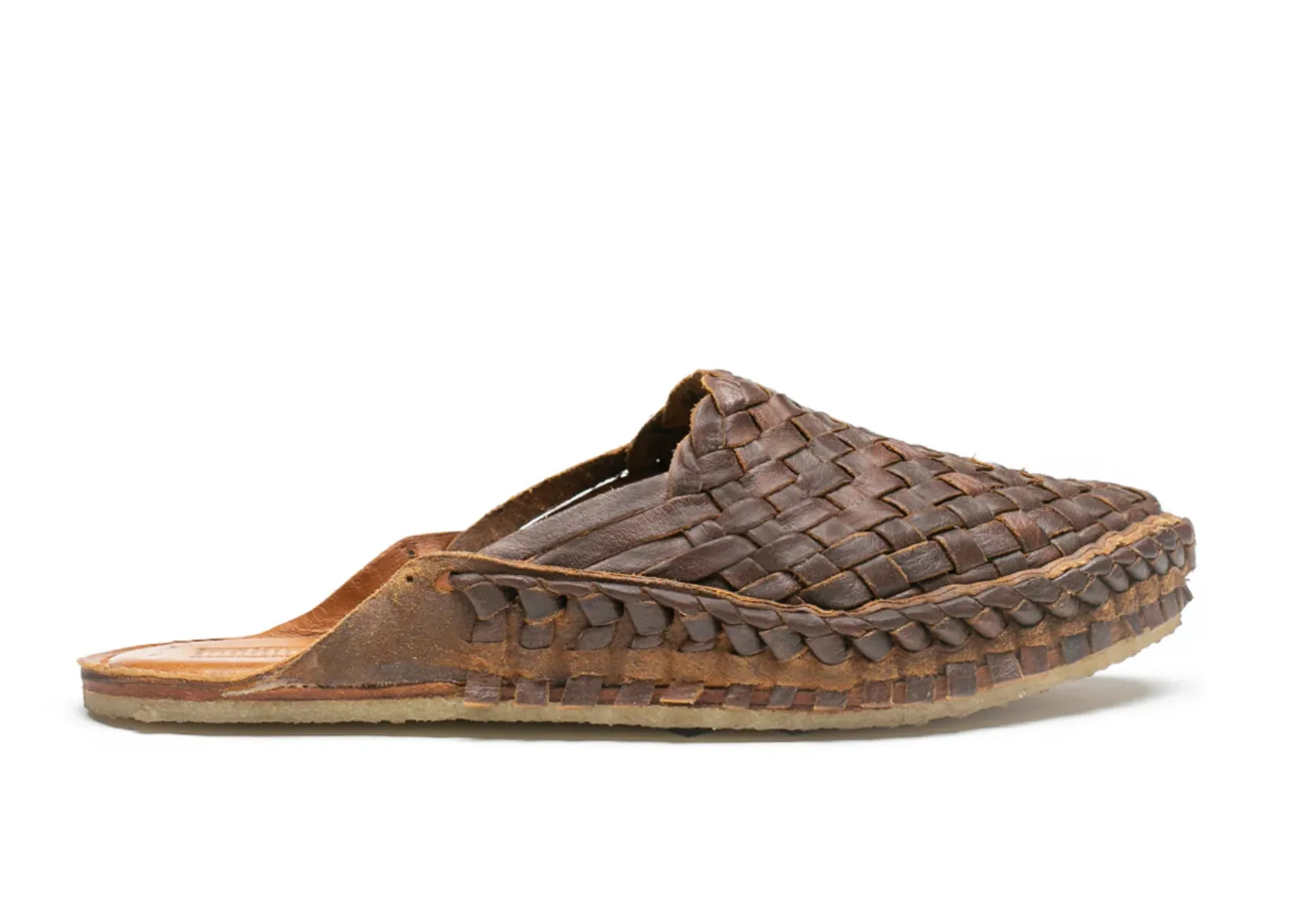 Woven Leather Slides in Walnut